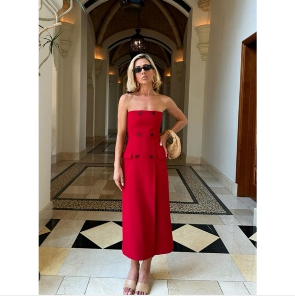 Zara Strapless Pocket Dress Red Size XS NWT - Picture 7 of 9